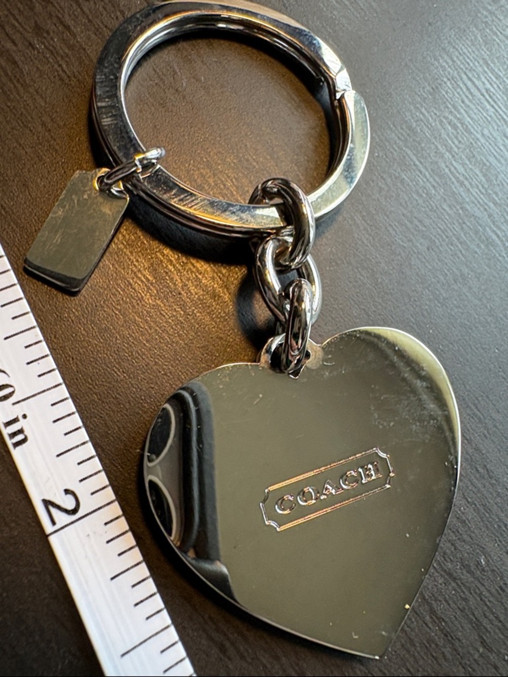 Coach Purple Enamel Heart Keyring with Signature 'C' Pattern - Picture 2 of 3